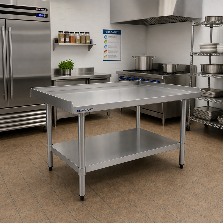 Product image #2 for Eagle Group BlendPort® 72"W x 30"D Equipment Stand with Stainless Steel Top, Galvanized Legs, and Adjustable Undershelf