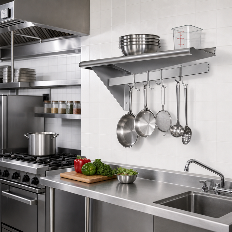 Product image #2 for Advance Tabco Special Value Series 36-Inch Wall-Mounted Stainless Steel Shelf with Pot Rack