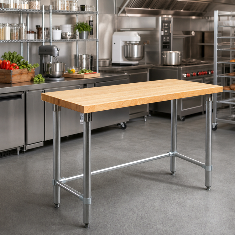 Product image #2 for 72 Inch x 24 Inch Hardwood Top Work Table with Galvanized Tubular Base