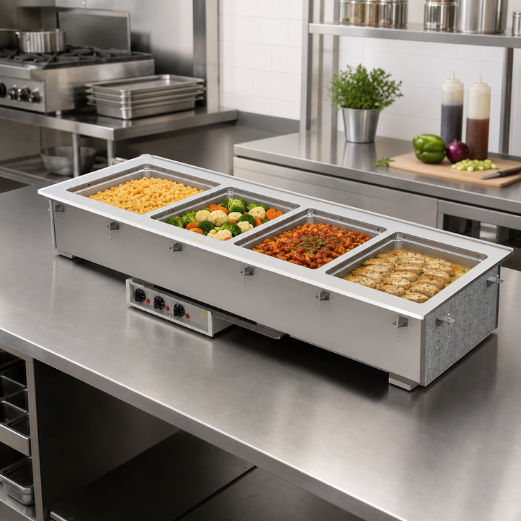 Product image #2 for Vollrath Short-Sided 4-Pan Drop-In Hot Well with Thermostatic Controls, 120V, 316 Stainless Steel