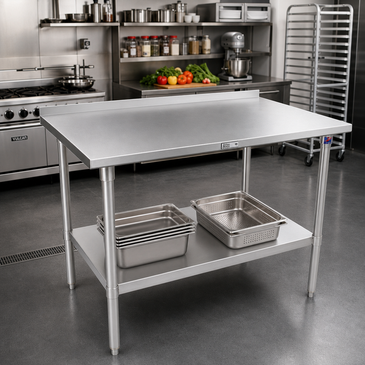 Product image #2 for John Boos Stallion 84-Inch x 24-Inch Stainless Steel Work Table with Rear Up-Turn and Adjustable Undershelf