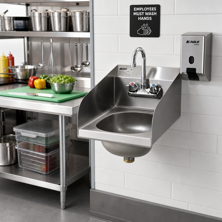 Product image #2 for Eagle Group Wall-Mounted Hand Sink with Side Splashes, Faucet and Basket Drain