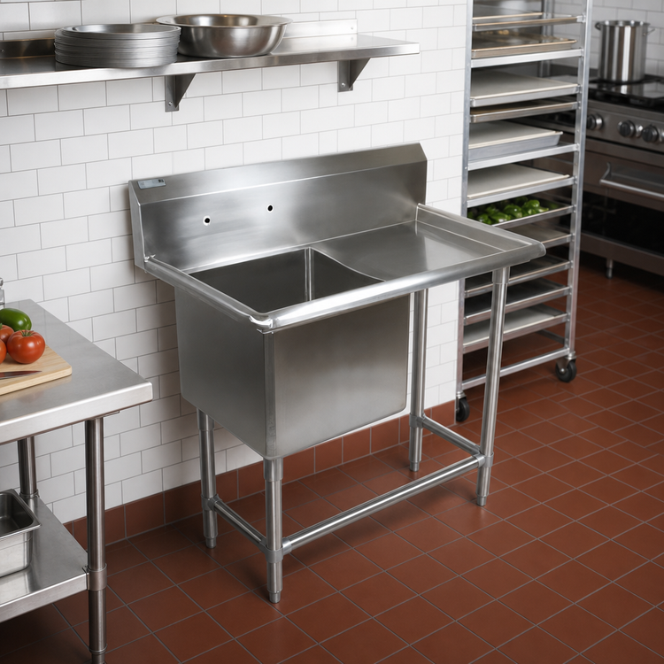 Product image #2 for John Boos Pro-Bowl 1-Compartment Sink with Right Drainboard and Legs, 18 x 18 x 14 Inch Bowl