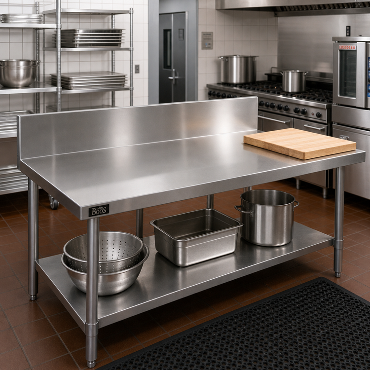 Product image #2 for John Boos 144 x 25-Inch Stainless Steel Countertop with 6-Inch Boxed Backsplash, 1-1/2-Inch Thick