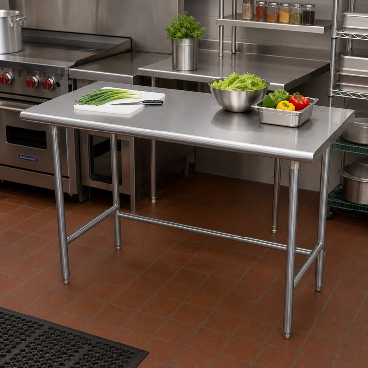 Product image #2 for Advance Tabco 48" x 30" 14 Gauge 304 Stainless Steel Flat Top Work Table with Galvanized Open Base
