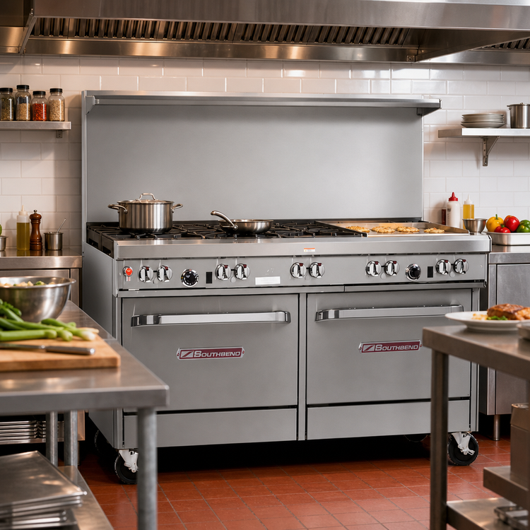 Product image #2 for Southbend Ultimate 60-Inch Commercial Gas Restaurant Range with 6 Open Burners, 24-Inch Griddle/Broiler, Standard Oven, and Convection Oven