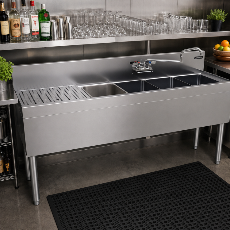 Product image #2 for Glastender Four-Compartment Underbar Sink Unit with Left Drainboard, 66-Inch x 19-Inch