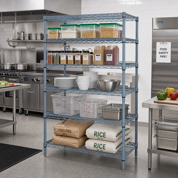 Product image #2 for Quantum 36" x 36" x 54" Stationary Wire Shelving Starter Kit with 5 Shelves, Gray Epoxy Antimicrobial Finish