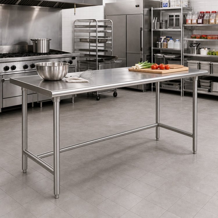 Product image #2 for Advance Tabco Stainless Steel Work Table, 108-Inch x 36-Inch, 16-Gauge 304 Top, Open Base