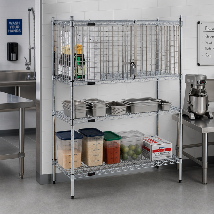 Product image #2 for Eagle Group Stainless Steel Security Enclosure Kit with Side Hinged Doors for Wire Shelves, 30 x 18 Inches