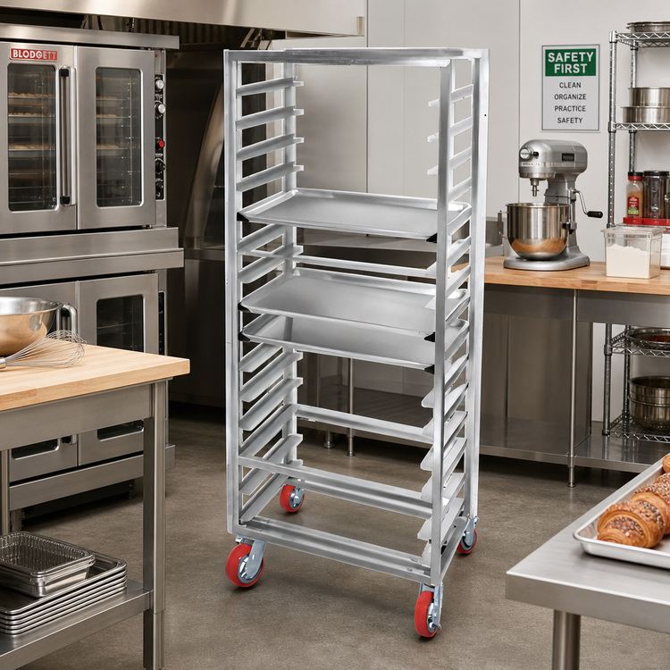 Product image #2 for Lifetime Tough Extra Heavy-Duty Side Load Aluminum Bun Pan Rack with Casters, 20-Pan, 29" x 18" x 70"