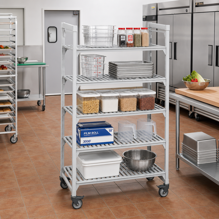 Product image #3 for Cambro Camshelving Premium 5-Shelf Vented Mobile Starter Unit, 18 x 48 x 67-1/4 Inches, Speckled Gray