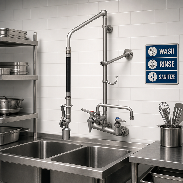 Product image #2 for T&S Brass EasyInstall Wall-Mount Pre-Rinse Unit with Add-On Faucet, 12" Swivel Gooseneck, and 0.65 GPM Spray Valve
