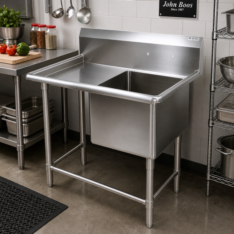 Product image #2 for John Boos Pro-Bowl 1-Compartment Stainless Steel Sink with 30-Inch Left Drainboard and 10-Inch Backsplash