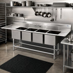 Thumbnail image #2 for Eagle Group Spec-Master FN2080-4-36L-14/3 4-Compartment Stainless Steel Sink, 20" x 20" x 14" Compartments, 36" Left Drainboard
