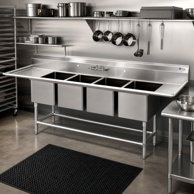 Product image #2 for Eagle Group Spec-Master FN2080-4-36L-14/3 Four-Compartment Stainless Steel Commercial Sink with 36" Left Drainboard
