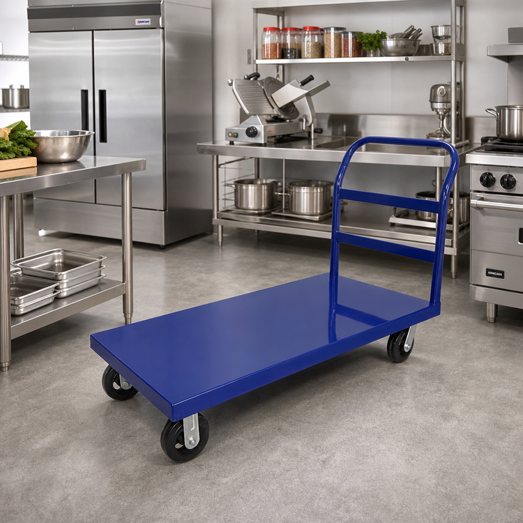 Product image #2 for Omcan Heavy-Duty Blue Painted Steel Platform Cart with Smooth Deck, 24 x 48 Inch, 1200 lb Capacity