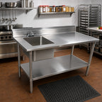 Thumbnail image #2 for John Boos EPT8R5-3060SSK-L 60-Inch Stainless Steel Prep Table with Left Sink Bowl, 5-Inch Backsplash, and Undershelf