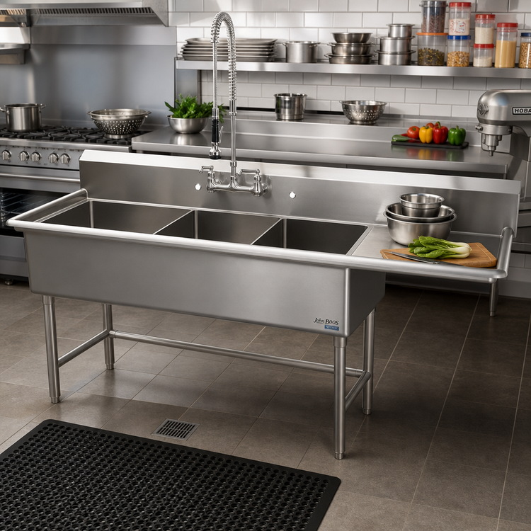 Product image #2 for John Boos Pro-Bowl 3-Compartment Platter Sink with Right Drainboard, 84-3/16 Inches Wide