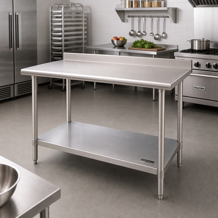Product image #2 for Eagle Group BlendPort FL Series Stainless Steel Work Table with 1-1/2 Inch Rear Upturn and Galvanized Undershelf, 72 x 30 Inches