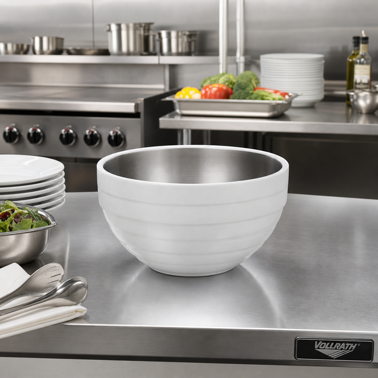 Product image #3 for Vollrath Round Double Wall Insulated Serving Bowl, 3.4 Quart, Pearl White Exterior with Satin Stainless Steel Interior