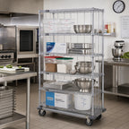 Thumbnail image #2 for Quantum MD2460C47RE-5 Mobile Enclosure Cart, 60"W x 24"D x 81"H, 5 Wire Shelves, Chrome Finish