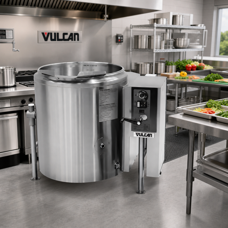 Product image #2 for Vulcan 40-Gallon Gas-Fired Tilting Steam Kettle, 2/3 Jacketed, Power Tilt