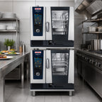 Thumbnail image #2 for RATIONAL Quick Ship ICP 6-HALF ON 6-HALF NG 120V 1PH AD-QS Double-Stack Natural Gas Combi Ovens with AutoDose, 12-Pan Capacity Each