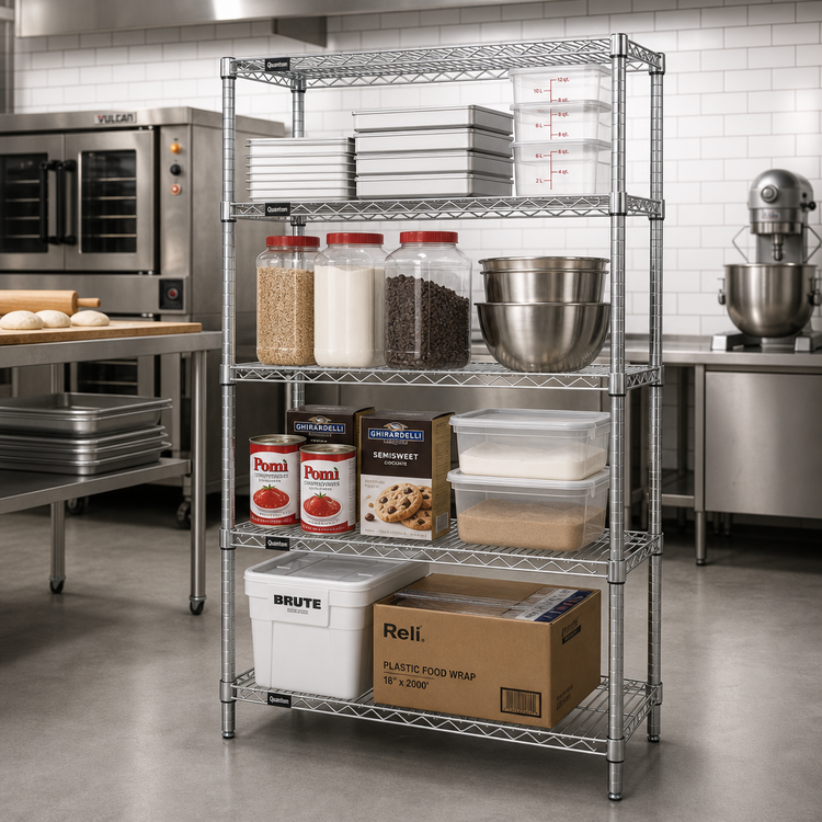 Product image #2 for Quantum 54 x 21 x 63 Inch Chrome Plated Wire Shelving Starter Kit with 4 Shelves