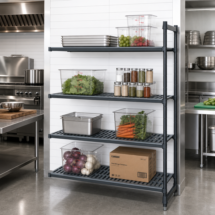 Product image #2 for Cambro Camshelving Basics Plus 4-Shelf Vented Add-On Polymer Shelving Unit, 24" x 48" x 64", Brushed Graphite