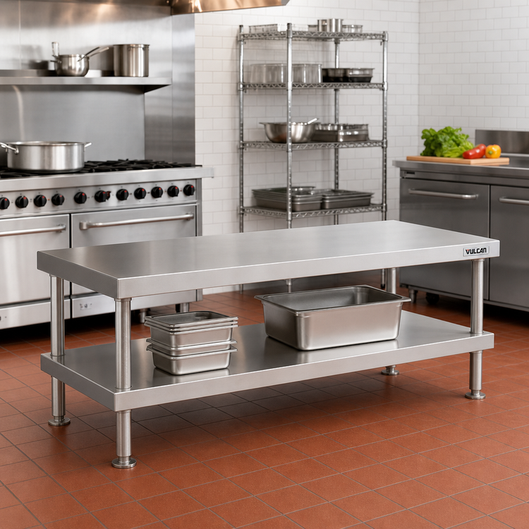 Product image #2 for Vulcan Stainless Steel Equipment Stand with Undershelf and Flanged Feet, 73 Inches Wide