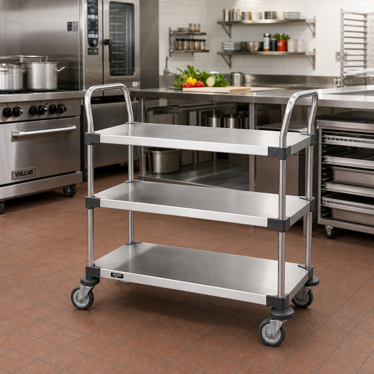 Product image #2 for Metro Super Erecta MW206 Standard Duty Stainless Steel Bus Cart, 3 Solid Shelves, 36 x 21 Inches