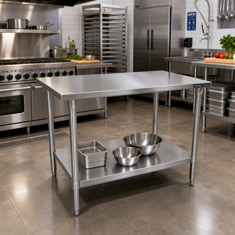 Product image #2 for John Boos Stallion 30" W x 36" D 14-Gauge Stainless Steel Flat Top Work Table with Adjustable Undershelf