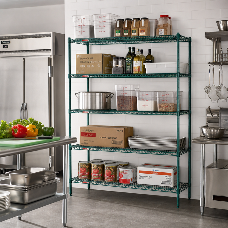 Product image #2 for Eagle Group Valu-Gard 5-Tier Add-On Wire Shelving Unit, 72 Inch W x 21 Inch D x 86 Inch H, Green Epoxy