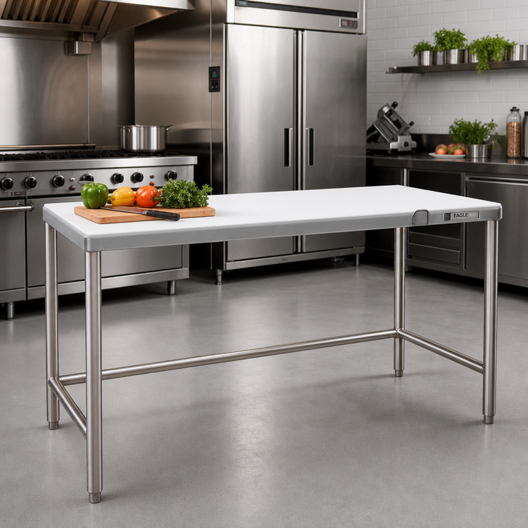 Product image #2 for Eagle Group 84-Inch x 30-Inch Poly Top Cutting Table with Stainless Steel Tubular Base