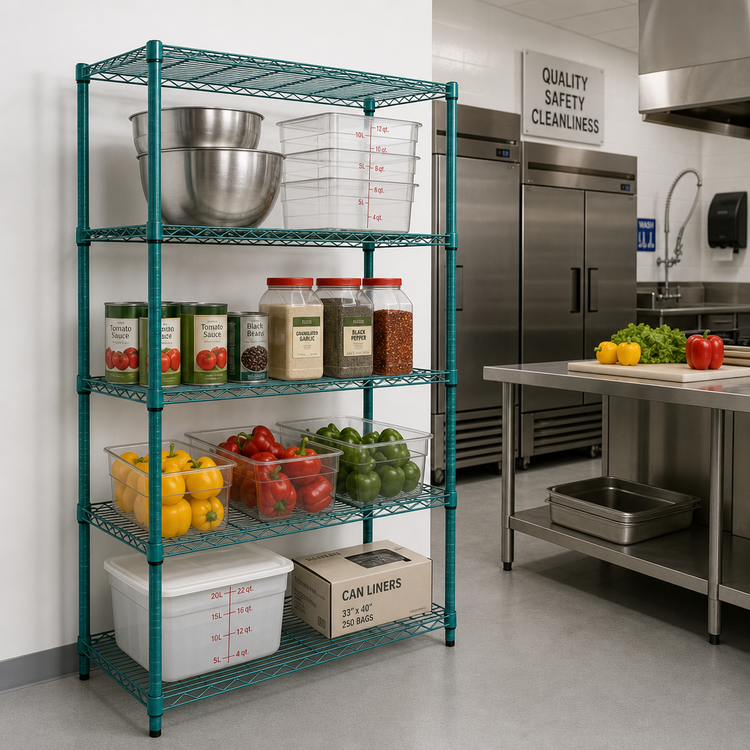 Product image #2 for Quantum 4-Tier Wire Shelving Unit, 30 x 24 x 72 Inches, Green Epoxy Antimicrobial Finish