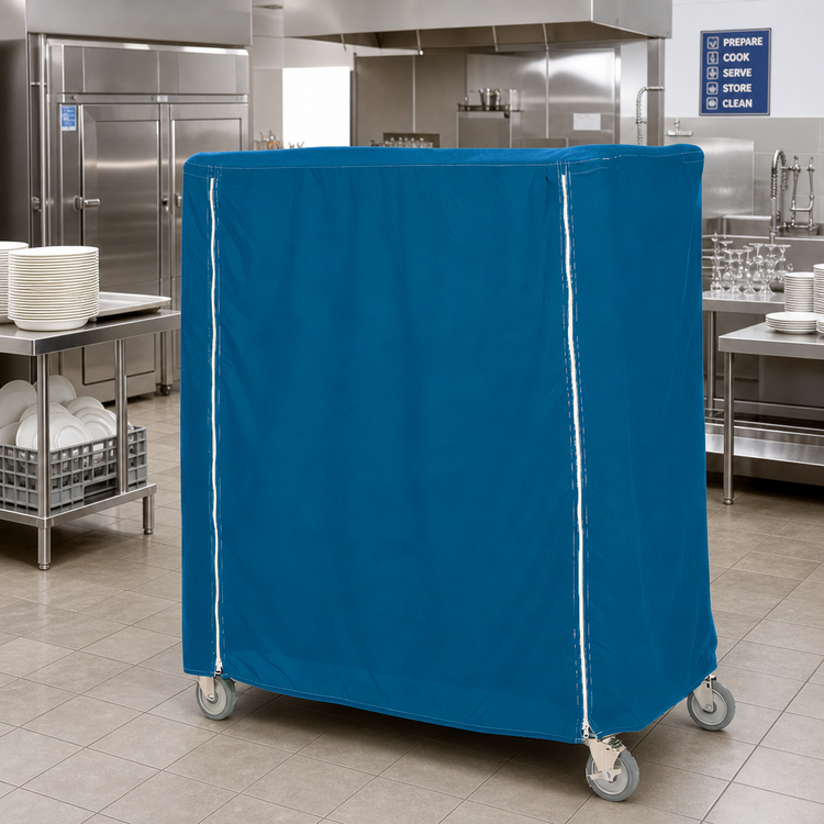 Product image #2 for Metro Waterproof Vinyl-Nylon Coated Banquet Cart Cover, 72W x 24D x 62H, Mariner Blue