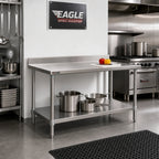 Thumbnail image #2 for Eagle Group Spec-Master T2430SE-BS 30 x 24 Inch 14-Gauge Stainless Steel Work Table with 4.5-Inch Backsplash and Adjustable Undershelf