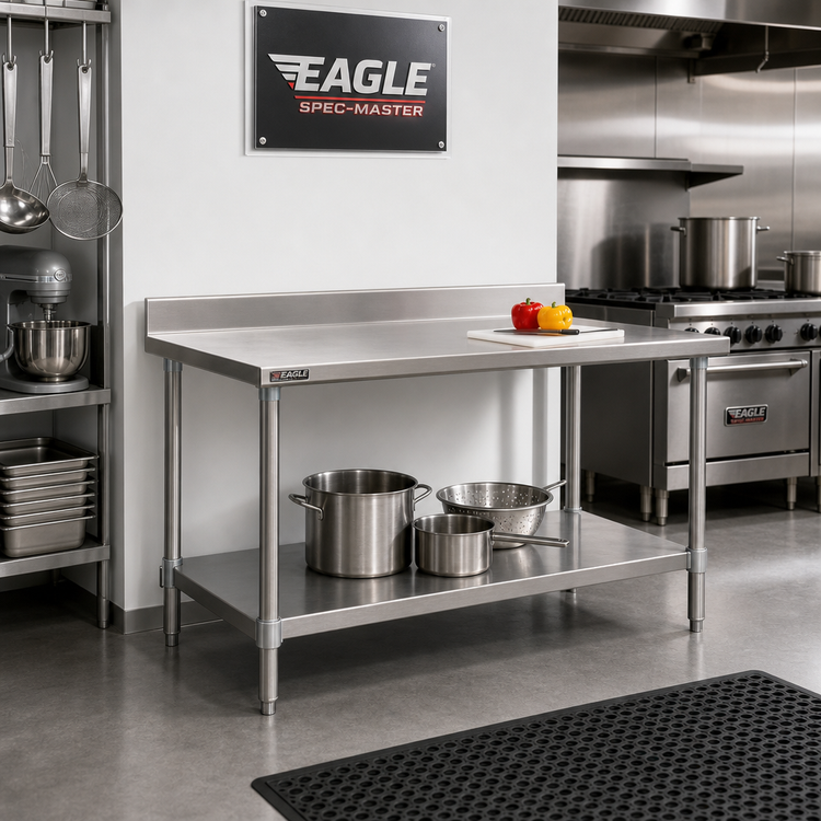Product image #2 for Eagle Spec-Master 30" x 24" 14-Gauge Stainless Steel Work Table with 4-1/2" Backsplash and Adjustable Undershelf