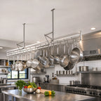 Thumbnail image #2 for John Boos PRD7-C Ceiling-Mounted Stainless Steel Double-Bar Pot Rack with 20 Double Hooks, 139-1/4" W