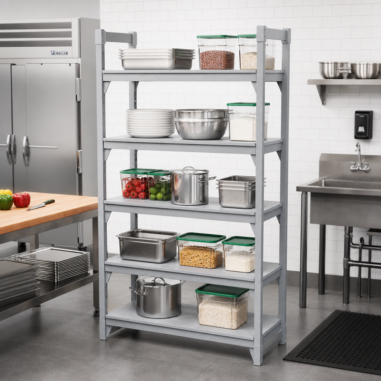 Product image #3 for Cambro Camshelving Premium 18-Inch x 72-Inch 5-Shelf Solid Shelf Kit, Speckled Gray