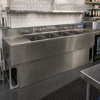 Thumbnail image #3 for BK Resources UBB-18-496TS 96-Inch Slim-Line 4-Compartment Stainless Steel Underbar Sink with Dual Drainboards and Faucets