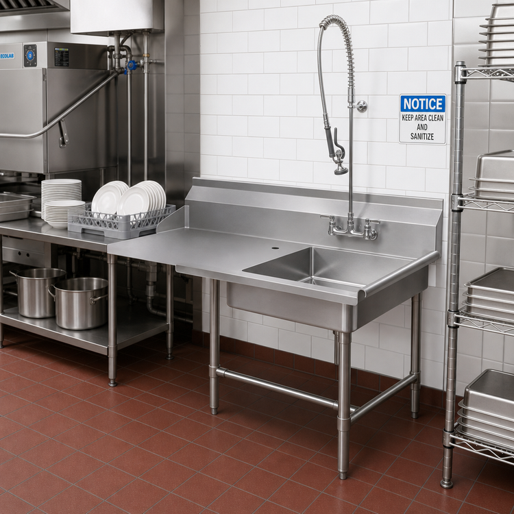 Product image #2 for 26 x 30-Inch Right-to-Left Soiled Dishtable with 9-Inch Backsplash and 20 x 20 Pre-Rinse Sink