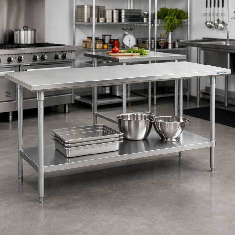Product image #2 for Advance Tabco AG-3012 144" x 30" Flat Top Work Table with Adjustable Undershelf, Galvanized Legs, 430 Stainless Steel Top