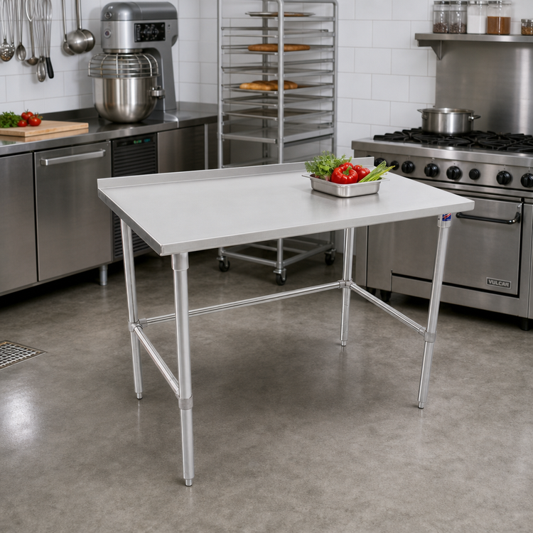 Product image #2 for John Boos Stallion 30 x 36 Inch 16-Gauge Stainless Steel Corner Work Table with 1-1/2 Inch Rear Up-Turn