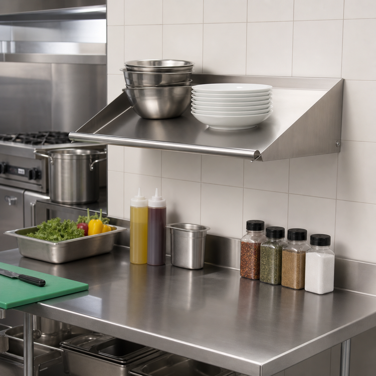 Product image #2 for Solid Slanted Rack Shelf, Wall-Mounted, 21 Inch W x 22-1/2 Inch D, Stainless Steel