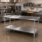 Thumbnail image #2 for John Boos Stallion ST6-36144SSK 144" x 36" 16-Gauge Type 300 Stainless Steel Flat-Top Work Table with Adjustable Undershelf