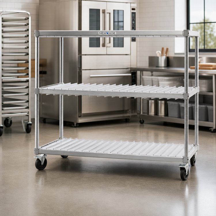 Product image #2 for New Age Mobile Two-Tier Aluminum Tray-Drying Rack, 40-Tray Capacity for 18" x 26" Trays
