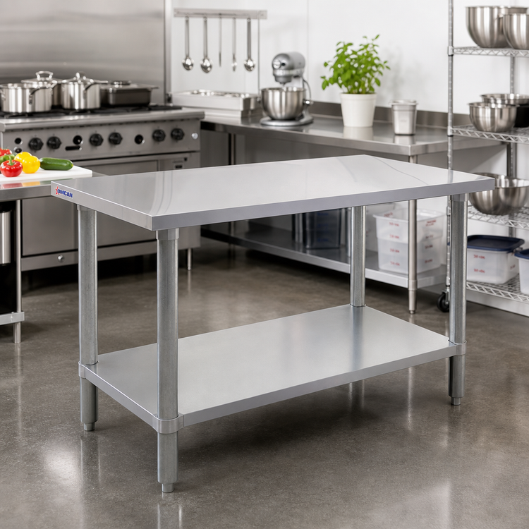 Product image #2 for Omcan 30" x 24" 18-Gauge 430 Stainless Steel Work Table with Galvanized Undershelf