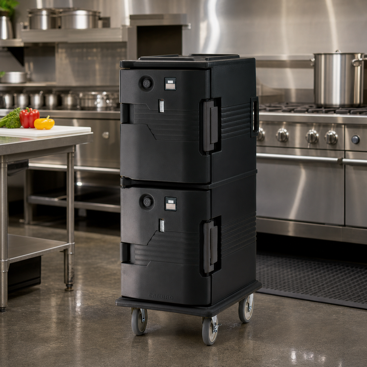 Product image #3 for Cambro Ultra Camcart H-Series Heated Front-Loading Food Pan Carrier, 2-Compartment, 110V, Black